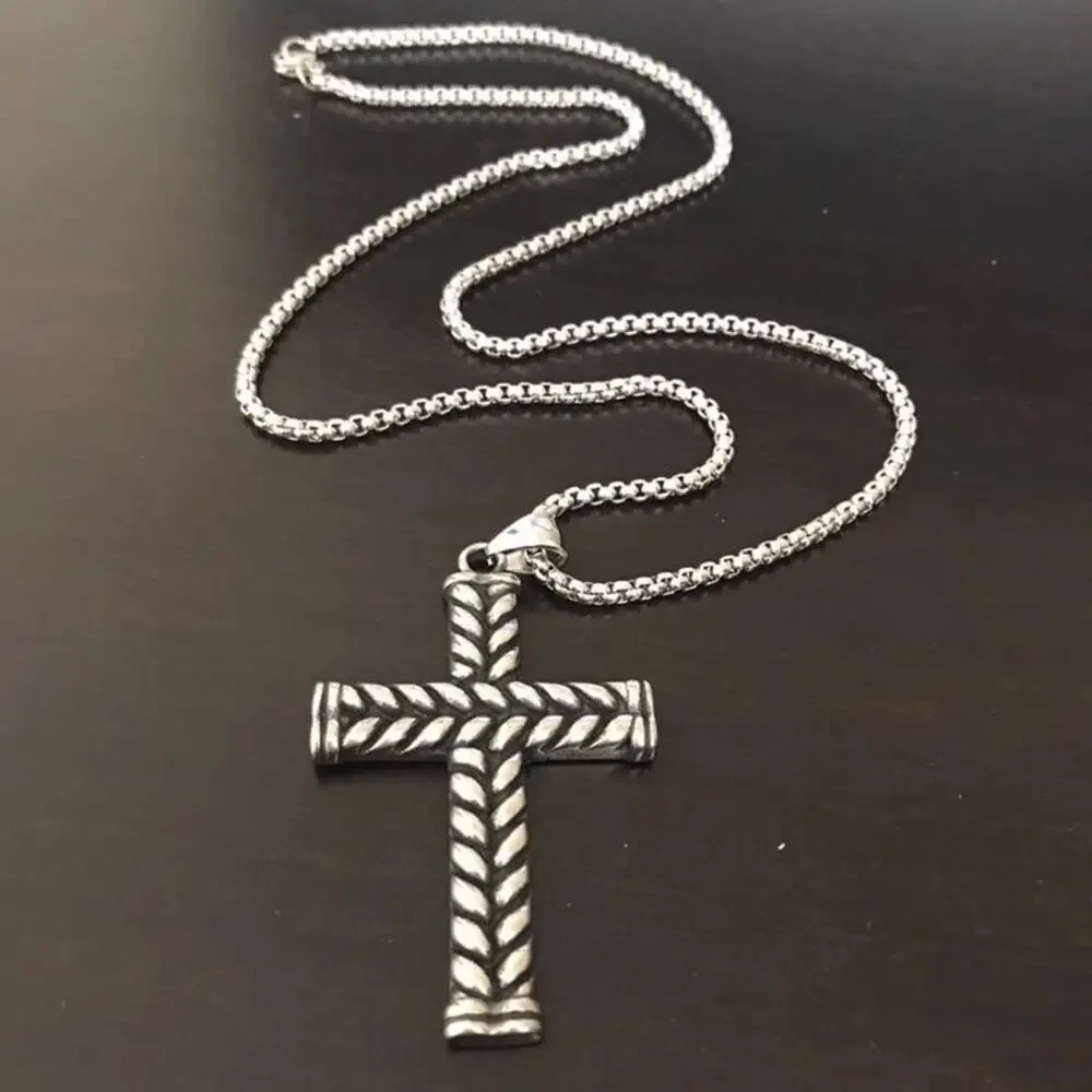Men’s Large Stainless Steel Silver Jewelry Cross Necklace Pendant